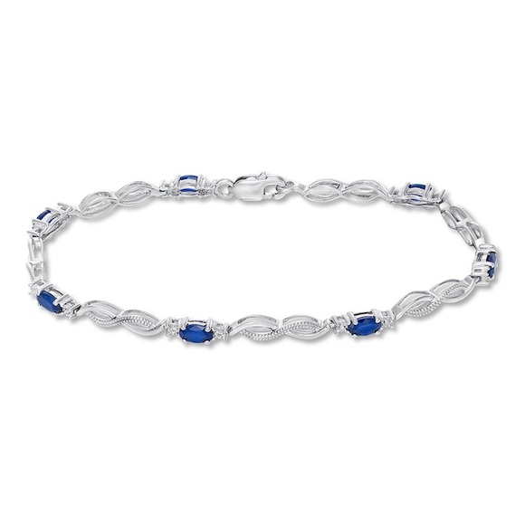 Lab Created Sapphire Bracelet With Diamonds And Sterling Silver - Picture 1 of 4